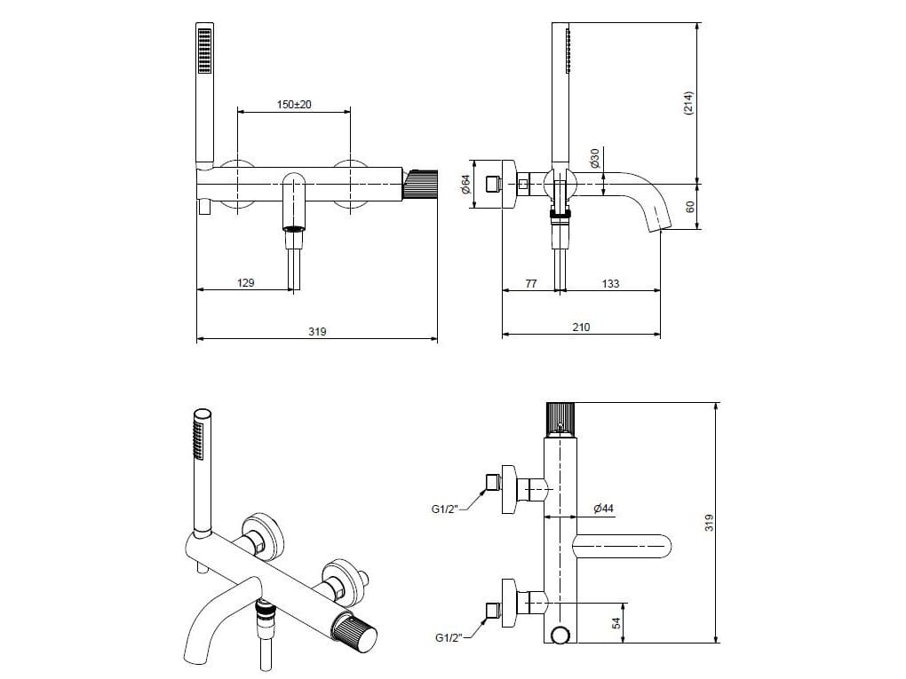 Смеситель для ванны из хромированной латуни Bugnatese Moon ARCH-00094577 - Вид №2