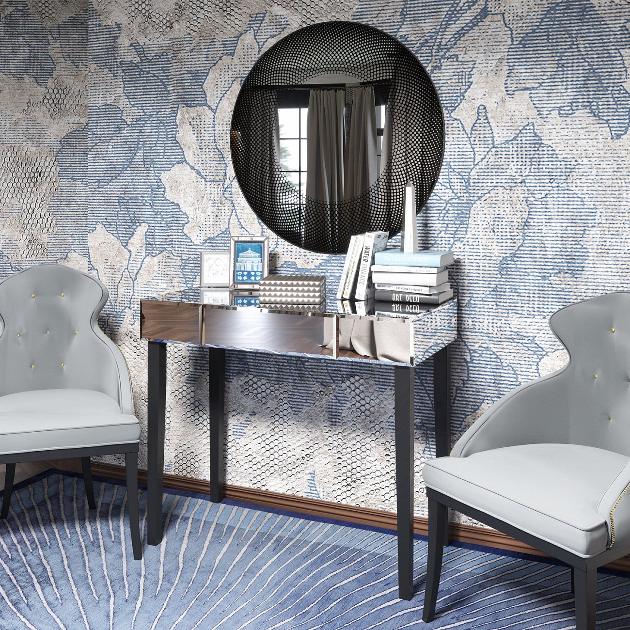 Консоль зеркальная с ящиком и черными ножками "Грэйс" GRAUM  304036 Зеркальный  - Вид №9