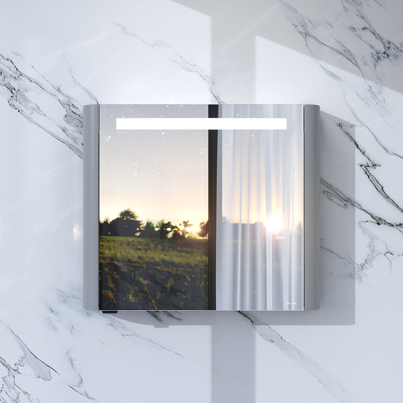 M30MCR0801FG зеркало зеркальный шкаф правый 80 см с подсветкой серый  глянцевая AM.PM Sensation