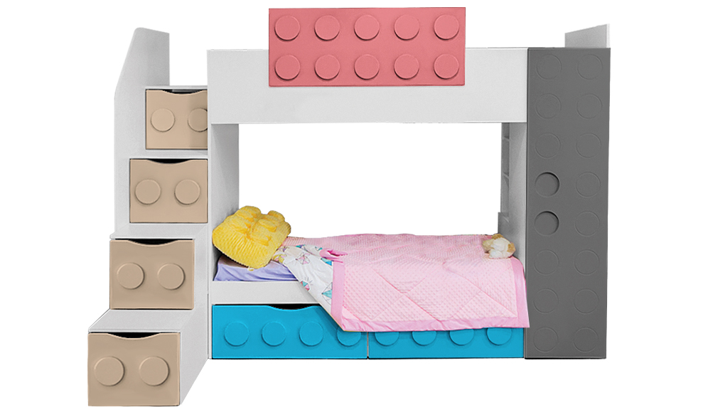 Кровать детская двухъярусная с 2 ящиками левая "Леголенд" МАНДАРИН ЛЕГОЛЕНД 178713 Разноцветный;белый;розовый Santreyd  - Вид №2