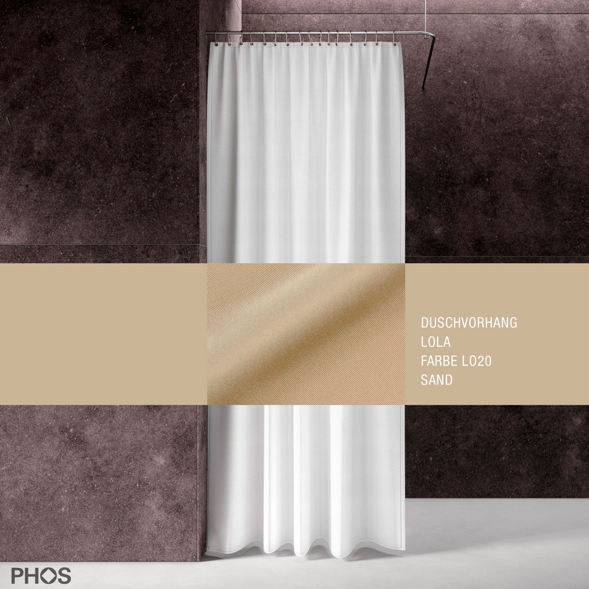 DV-LOLA200-220-LO20 Занавеска для душа лола, длина 200 см, ширина 220 см. песок PHOS 