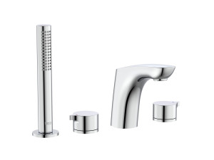 Набор для ванны с одной ручкой и 4 отверстиями из хромированной латуни с ручным душем