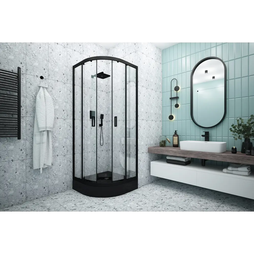 Душевая ширма Метакам Apart Black 1/4 круга 90x90x185см цвет профиля черный раздвижная стекло 4мм прозрачное STLM-2132893 - Вид №11