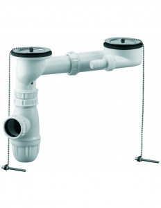 788000 000 00  Оборудование для мойки 2 чаши с переливом, Д. 60 мм, регулируемым межосевым расстоянием и сифоном, NF Valentin Сталь