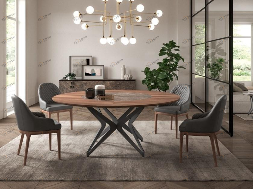 Ozzio Italia Круглый дубовый стол с ленивой сьюзен Dna T254