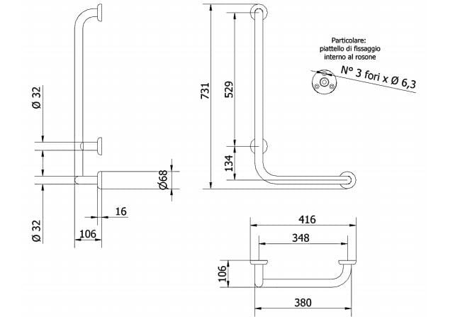 Угловая рукоятка со стойкой sx Thermomat окрашенная ARCH-00090179 - Вид №2