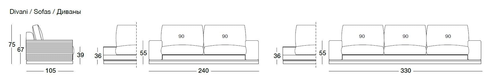 3-местный кожаный диван Longhi ARCH-00006070 - Вид №1