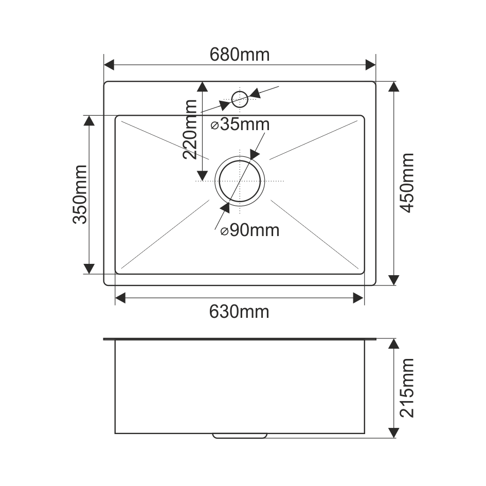 Мойка H6845 MELANA ProfLine 3,0/200 САТИН врезная прямоугольная с коландером H6845 H6845 сатин - Вид №1
