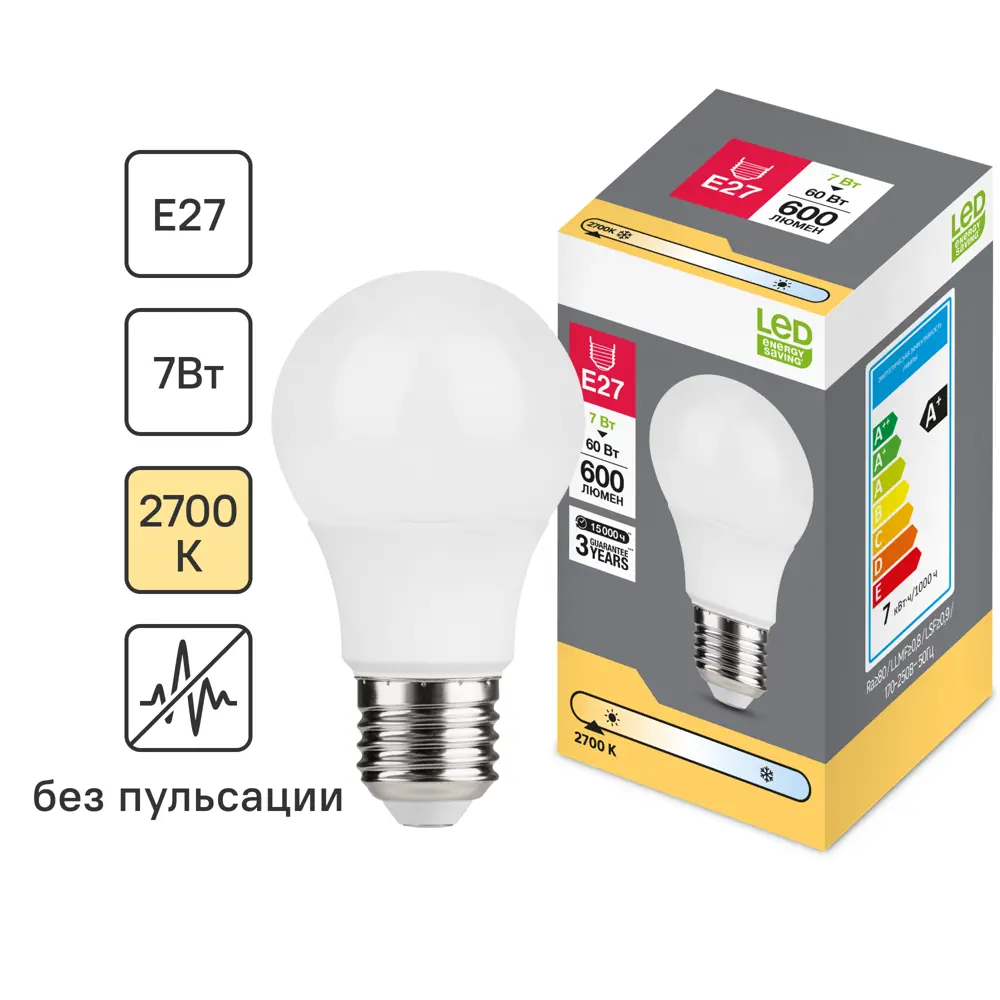 Лампочка светодиодная E27 7 Вт теплый белый свет 89445858 STLM-2016447 Santreyd 