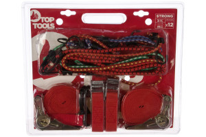 15758910 Ремни и резинки для стяжки багажа набор 12 шт 97X206 Top Tools