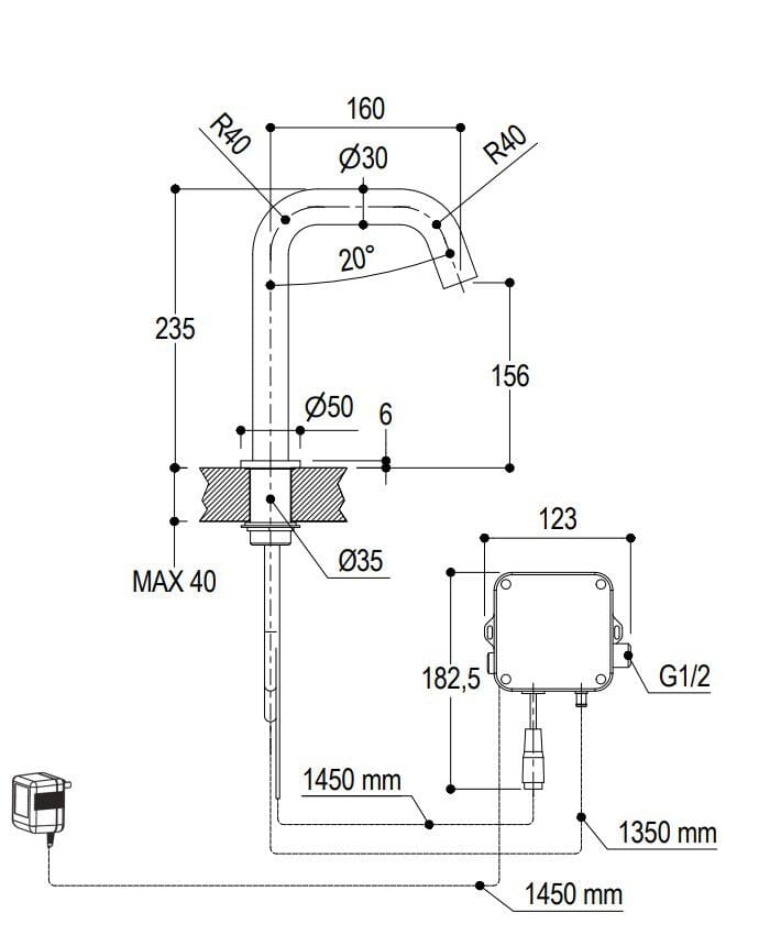 Электронный смеситель для раковины Ritmonio диаметр 35 E-flow ARCH-00089654 - Вид №4