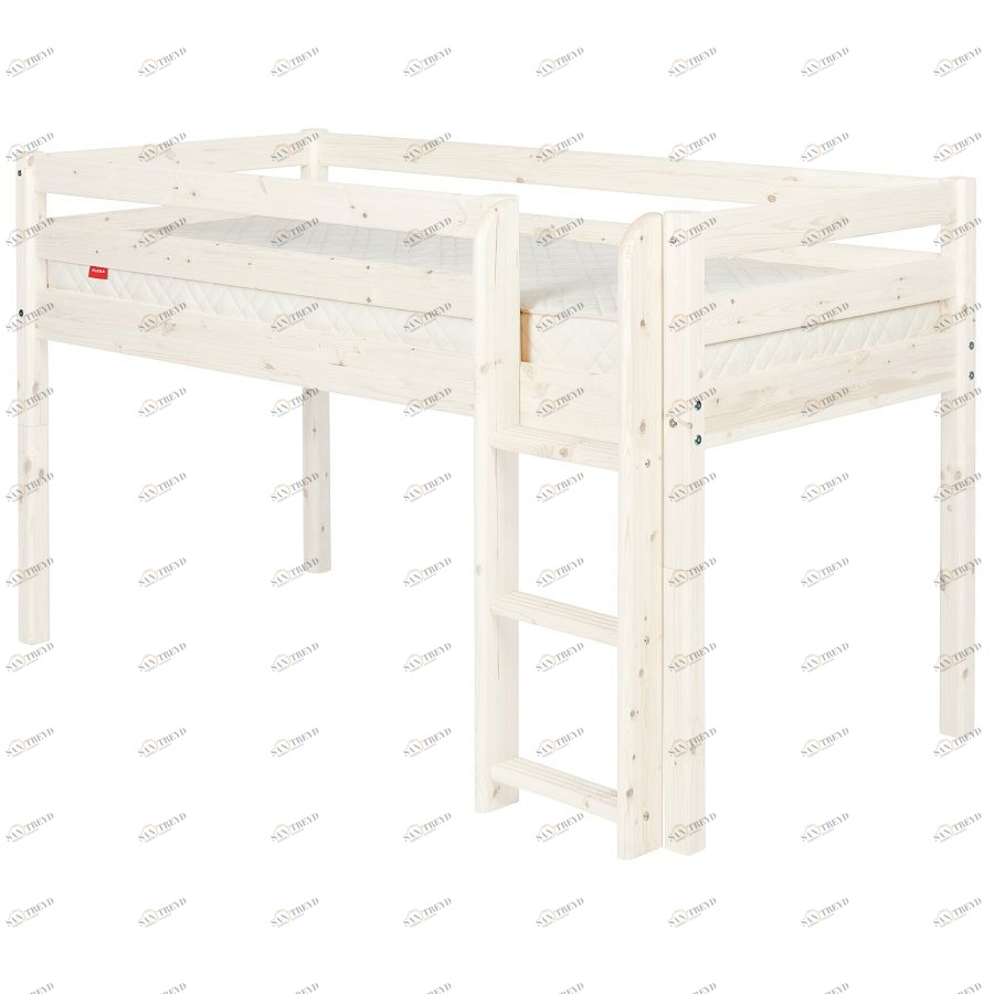 Кровать Flexa Classic с прямой лестницей, белая, 200 см 9010110201