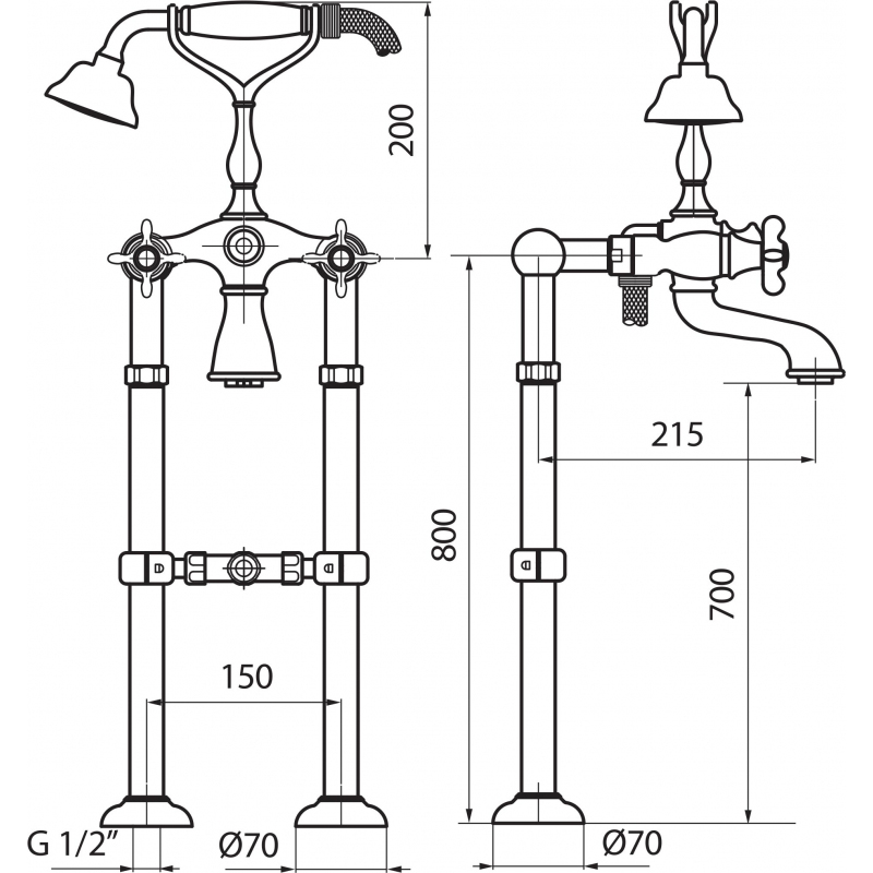 OT720801010 Смеситель для ванны с душем Webert Ottocento - Вид №1