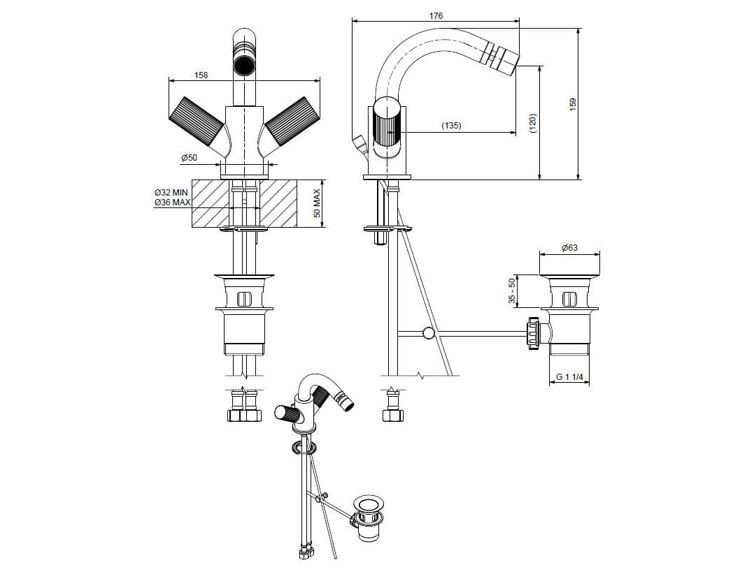 Смеситель для биде из хромированной латуни Bugnatese Moon ARCH-00010206