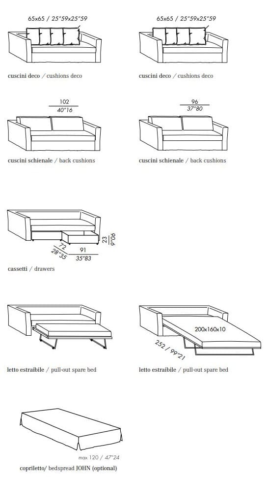 Раскладной диван-кровать из ткани Meridiani Law ARCH-00145239 - Вид №7