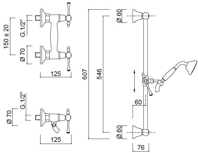 Rubinetteria Giulini Смеситель для душа / скользящая штанга Londra 7207ws - Вид №1