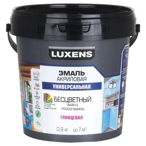 Luxens Универсальная акриловая эмаль прозрачная глянцевая 0.9 кг 89351928