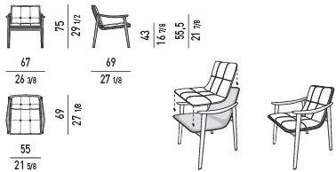 Minotti Маленькое кожаное кресло со встроенной тканевой подушкой Fynn sun-id-1496206 - Вид №4