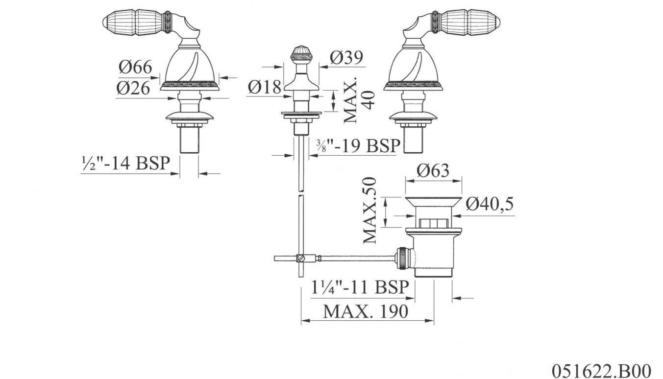 Bronces Mestre Смеситель для биде на 3 отверстия с кристаллами swarovski® Oman sun-id-1468701 - Вид №1