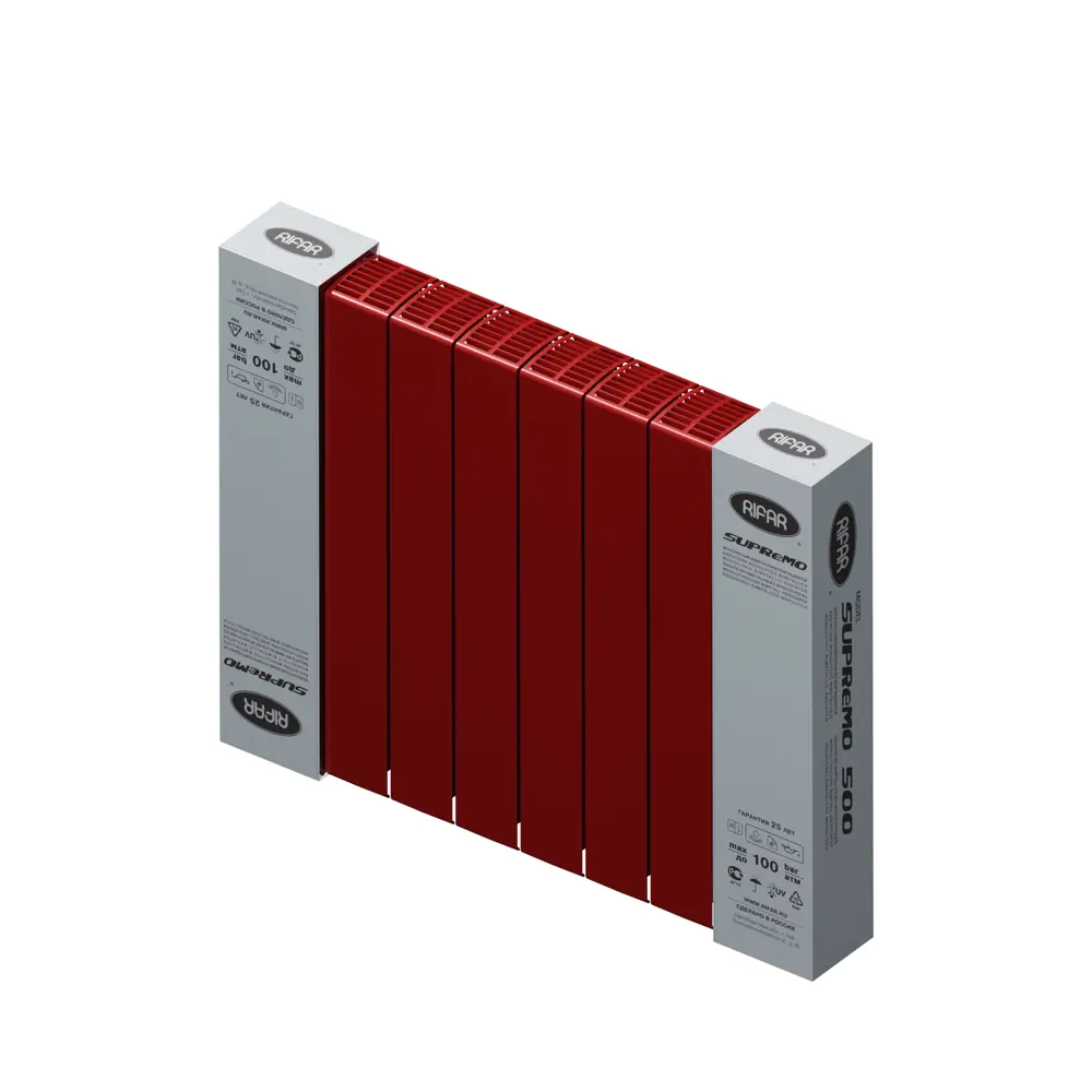 Радиатор секционный Rifar Supremo S50008RAL3011 500/90 8 секций боковое подключение биметалл бордо 82560817 STLM-2171677 - Вид №4