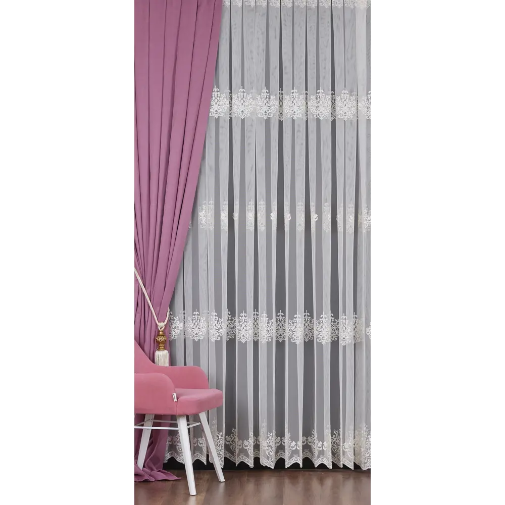 Тюль с вышивкой на сетке Короны 1 п/м 290 см цвет кремовый ELIT HOME STLM-2193614 - Вид №1