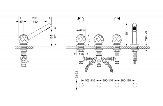 Смеситель для ванны на 4 отверстия ½“, монтаж на горизонтальной поверхности JOERGER Belledorновинка 631.40.105.000-AA - Вид №1