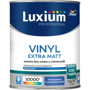 Краска для стен и потолков моющаяся Luxium Vinyl Extra Matt глубокоматовая цвет прозрачный база BC 0.9 л