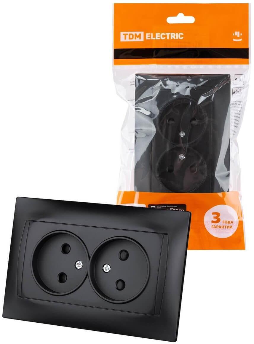 SQ1815-0612 Розетка двойная 2P со шторками графит TDM Electric Лама
