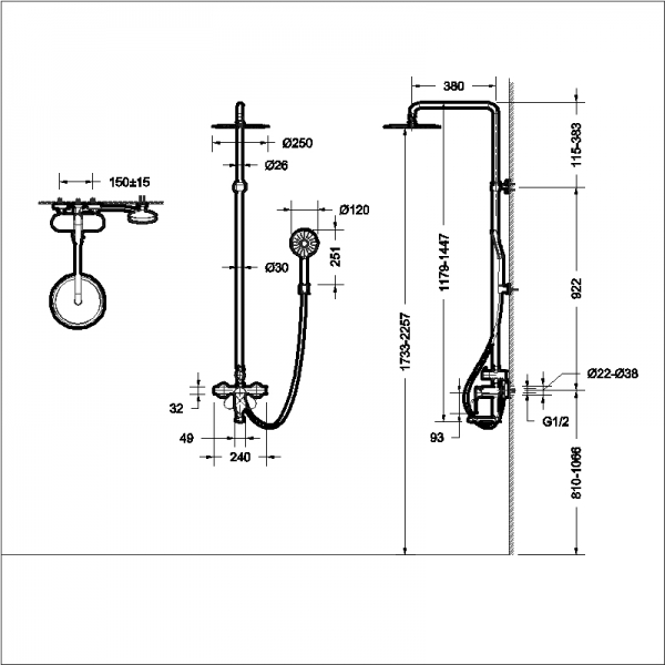 Душевой гарнитур с изливом GINA F665104C-A bravat - Вид №1