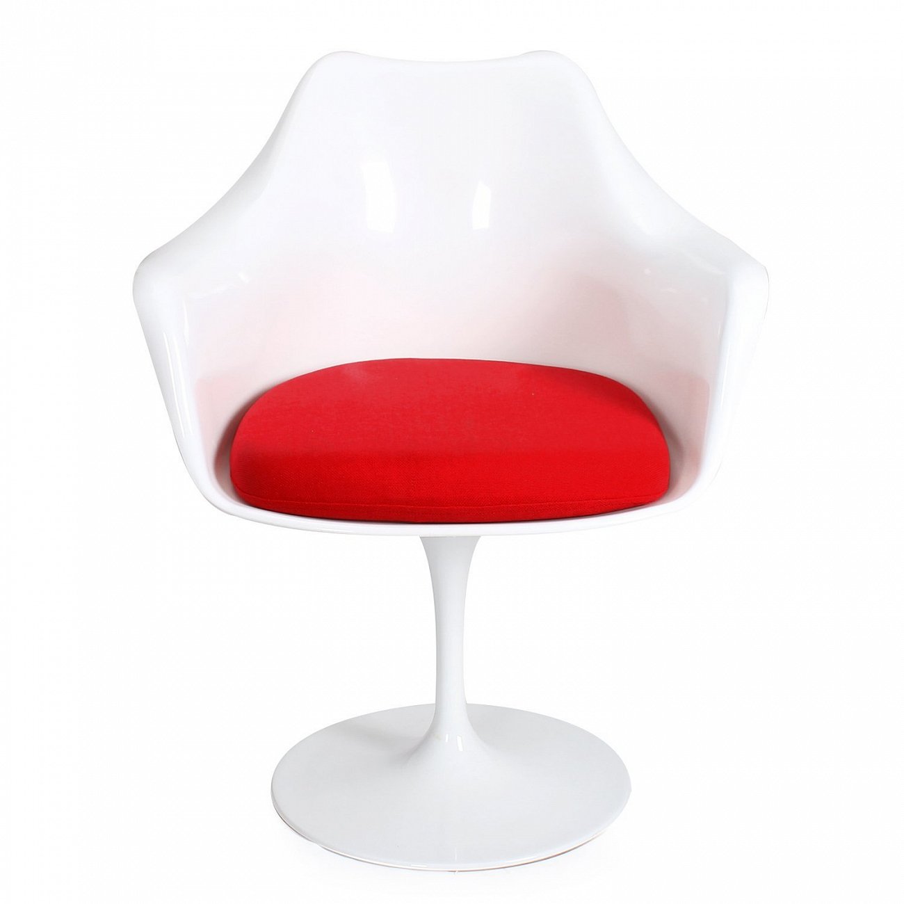 Стул с подлокотниками пластиковый белый с красной подушкой Eero Saarinen Style Tulip Armchair SOHO DESIGN ДИЗАЙНЕРСКИЕ, TULIP 131551 Белый;красный  - Вид №2