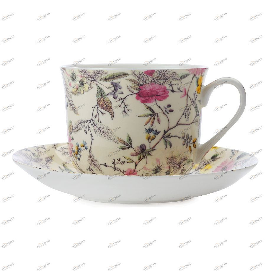 Чашка фарфоровая с блюдцем бежевая большая в подарочной упаковке "Летние цветы" MAXWELL & WILLIAMS УИЛЬЯМ КИЛБУРН 00-3946849 Бежевый 