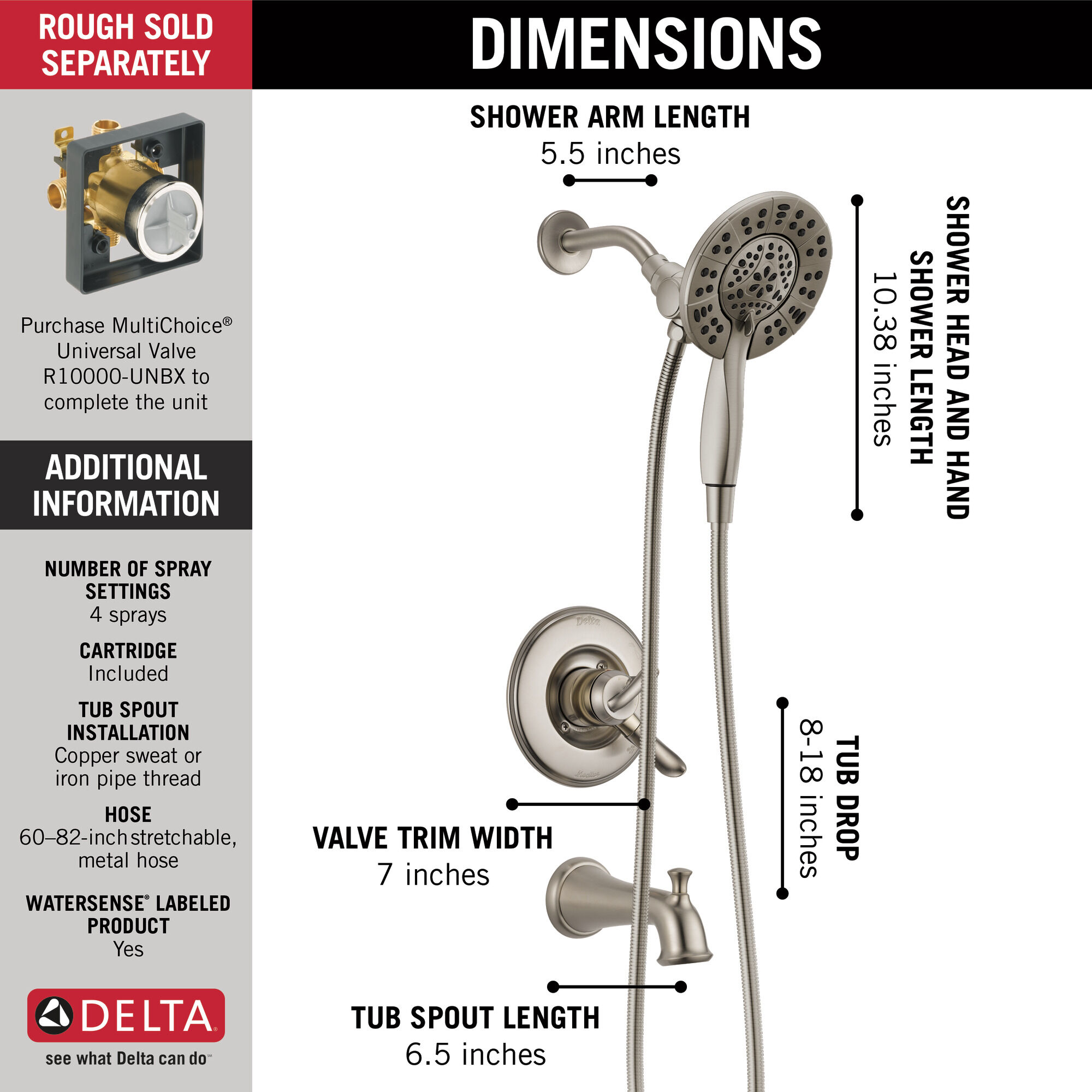 Панель Monitor® 17 Series для ванны и душа с In2ition® Delta Faucet T17494-SS-I - Вид №7