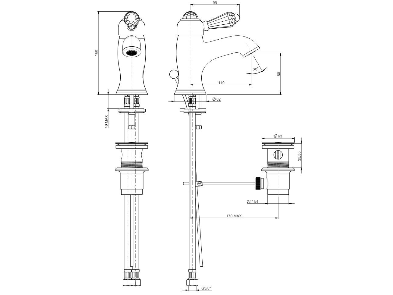 Смеситель для раковины с раковиной Rubinetterie Frattini Morgan ARCH-00124136 - Вид №2