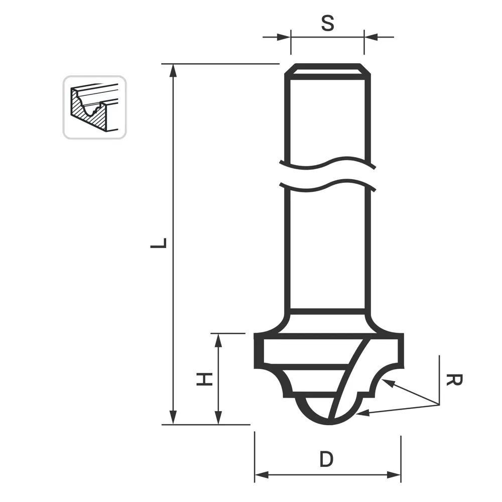 Фреза по дереву пазовая фасонная 553382 12.7x9.5 мм хвостовик 8 мм Santreyd STLM-2193669 - Вид №1