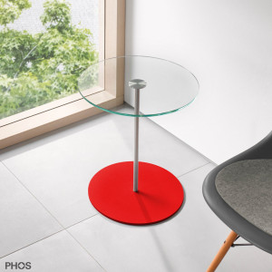 BT400G-BPR Приставной столик со стеклянной полкой, высота 40 см, основание: красное. PHOS