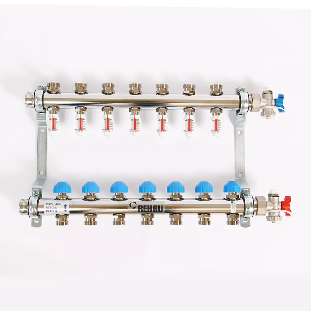 Коллекторная группа с расходомерами Rehau HKV-D 1"x3/4" 7 выходов нержавеющая сталь STLM-2180842