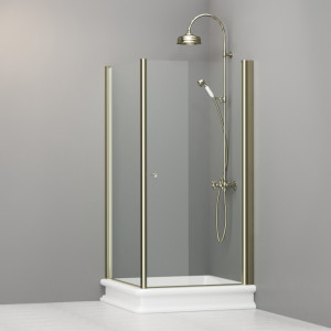 9150T1 Душевая кабина SX с распашной дверью и фиксированной боковой частью для душевого поддона 100x100 квадрат, цвет Золотистый Kerasan RETRO Италия