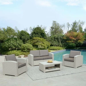 Мебель из ротанга серая, кресла, диван и столик на 4 персоны AFINA  130592 Серая