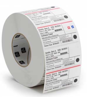 880249-031D Label, polyester, 57x32mm. thermal transfer, z-ultimate 3000t white, permanent adhesive, 25mm core (2100 labels per roll) Zebra Santreyd 