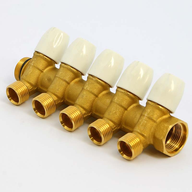 Коллектор НВ 3/4" с вентилями с утолщенными стенками TIEMME 5 выходов 1/2"Н 36мм 1860038 - Вид №1