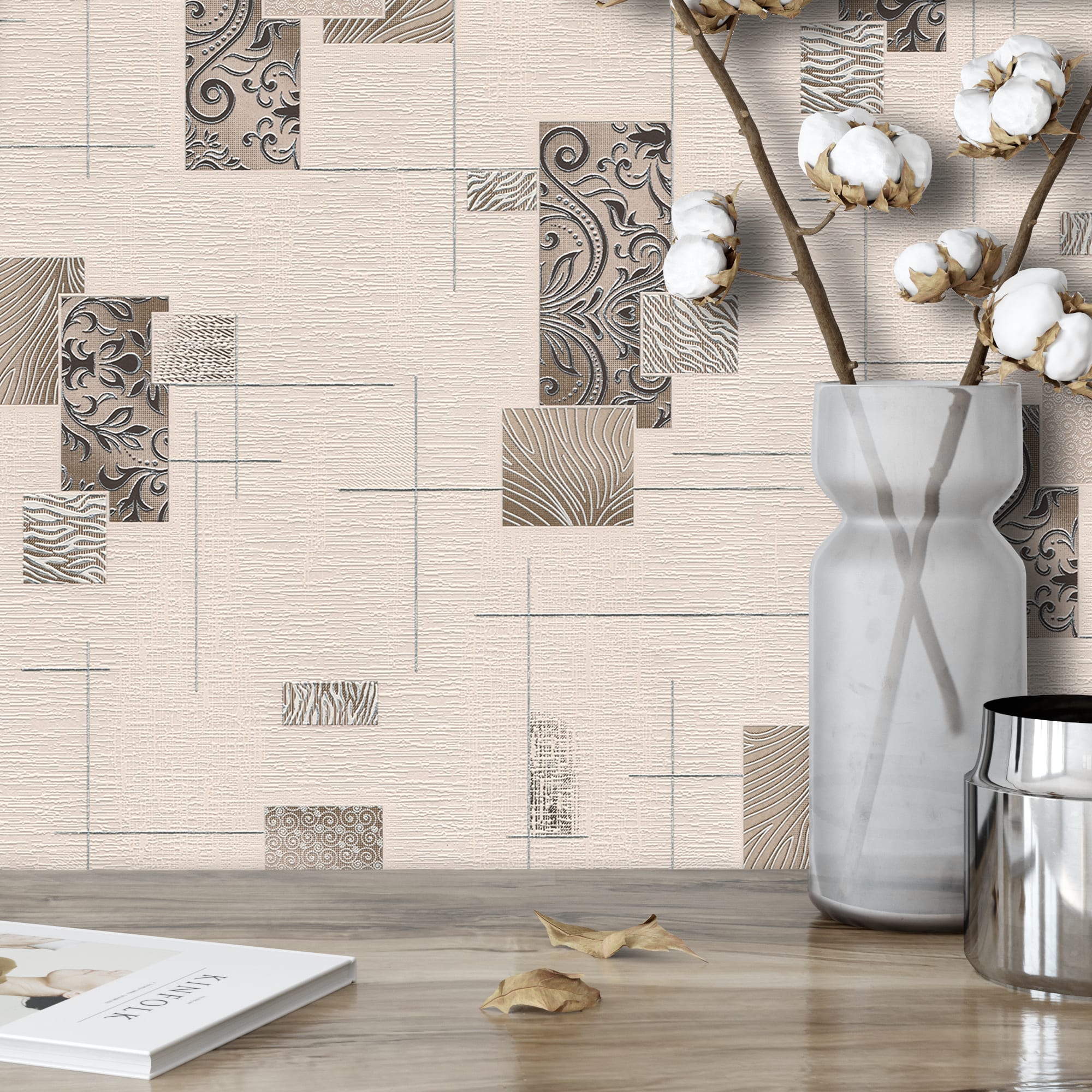 82399687 Обои виниловые бежевые 0.53 м 0210-1 Плитка Santreyd  - Вид №2