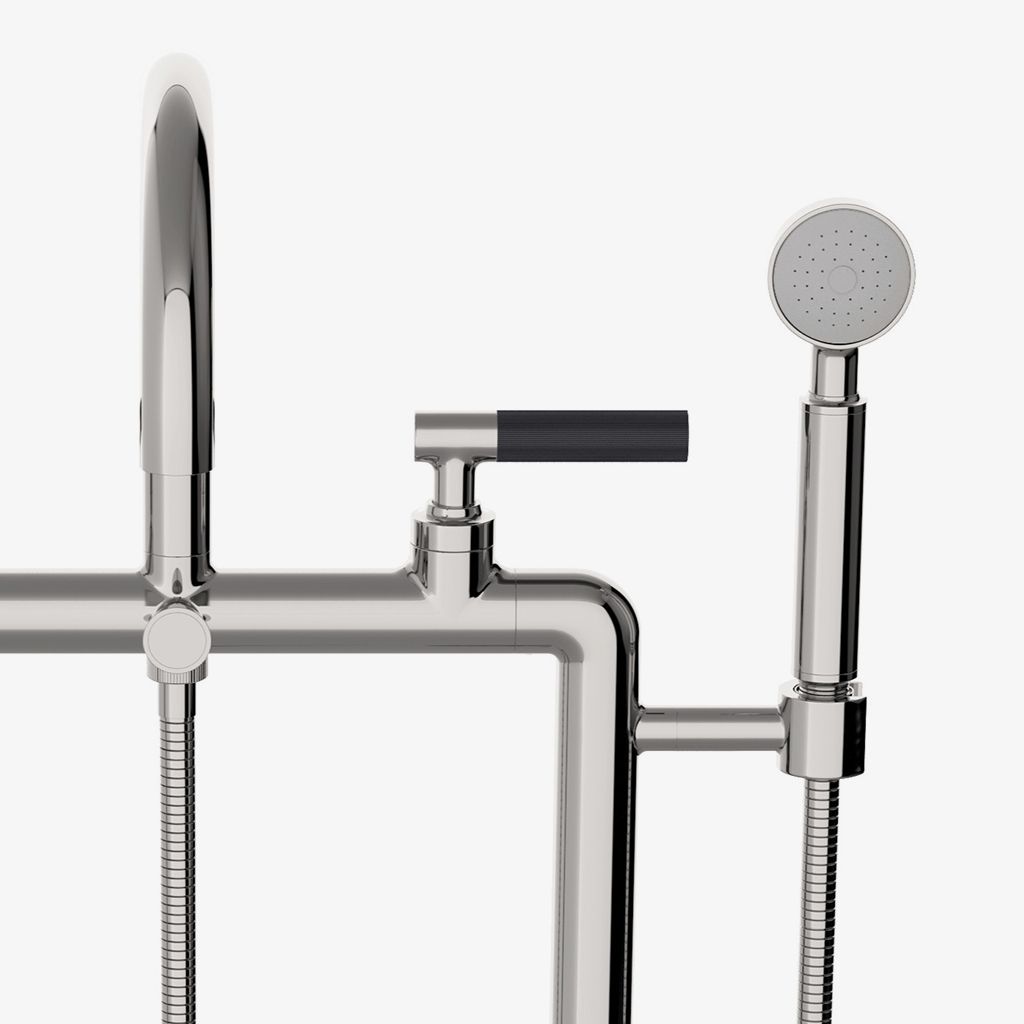 BXT37D Напольный наполнитель для открытых ванн серии Bond Union с ручным душем и ручками с эмалированными гильошированными линиями Waterworks - Вид №1