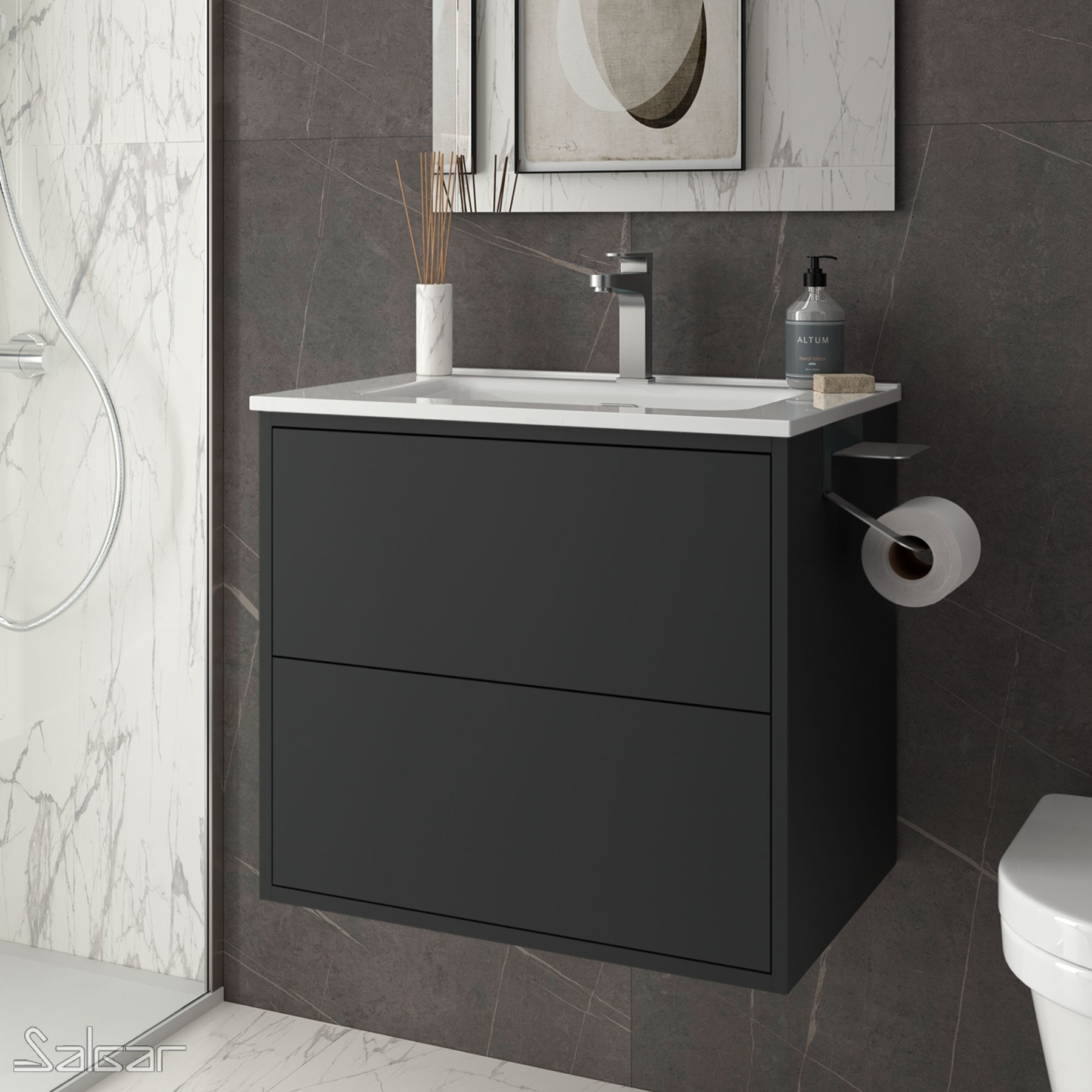 87826 SALGAR Мебель для умывальника OPTIMUS 600 MATT BLACK + Раковина Мягкий черный 