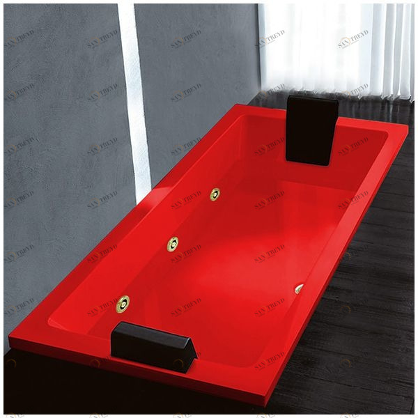 Ванна Gruppo treesse Quadra 199 V073B-DX-KZ красная с золотой фурнитурой и гидромассажем и дезинфекцией прямоугольная встроенная правая STXV073BDXKZ