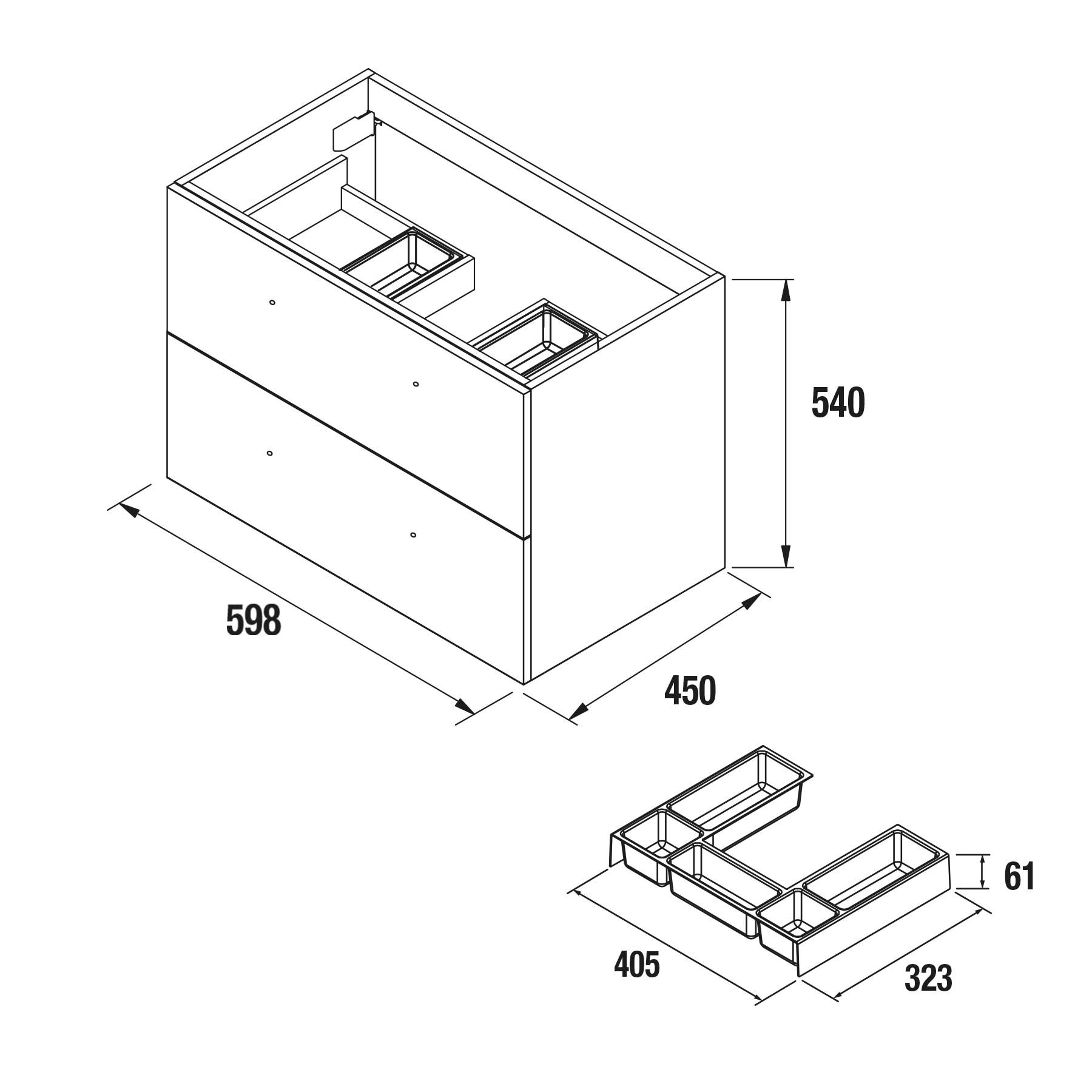 81711 SALGAR Мебель для умывальника FUSSION CHROME 600 2 ящика NIGHT BLUE 598 x 540 x 450 мм Синяя ночь - Вид №3