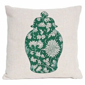 Декоративная подушка 45х45 см бело-зеленая "Антик Грин" "Китайская ваза 4" BYOBJECT РИСУНОК 00-3873550 Белый;зеленый