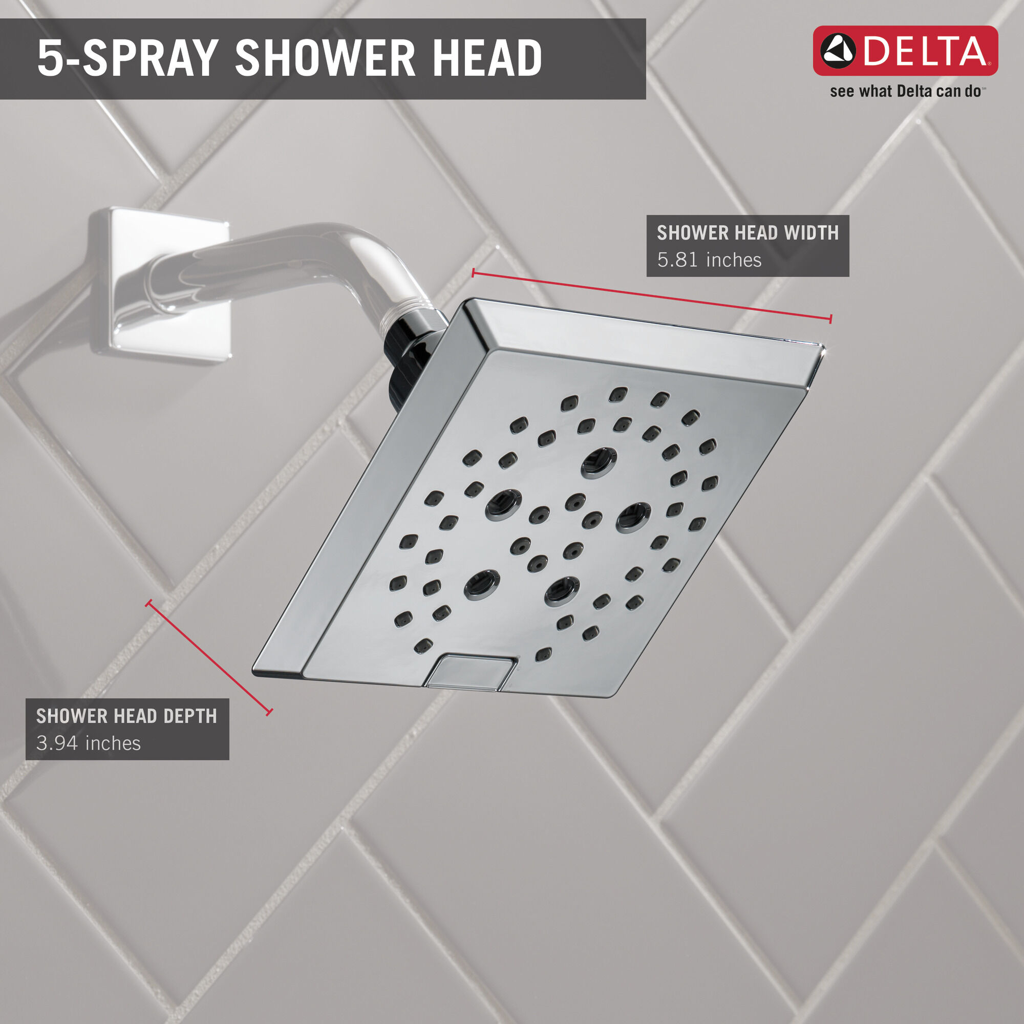 52664-KS H2Okinetic® Современная угловая душевая лейка Raincan с 5 настройками Delta Faucet Universal Showering Черный нержавеющий  - Вид №2