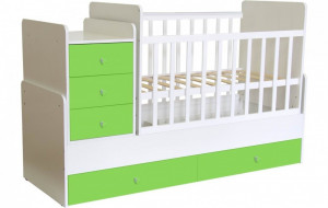 vpk-0001227.6 Кроватка детская Polini kids Simple 1100 с комодом, белый-лайм ВПК (Тополь)