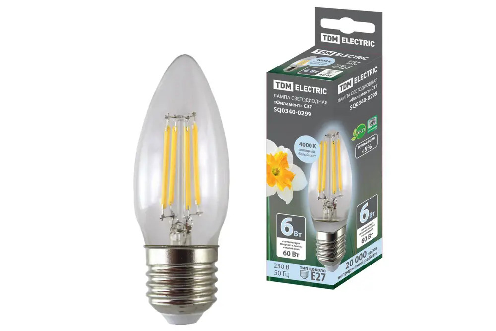 93735544 Лампа филаментная TDM Electric С37-6 Вт-230 В-4000 К–E27 STLM-0561777