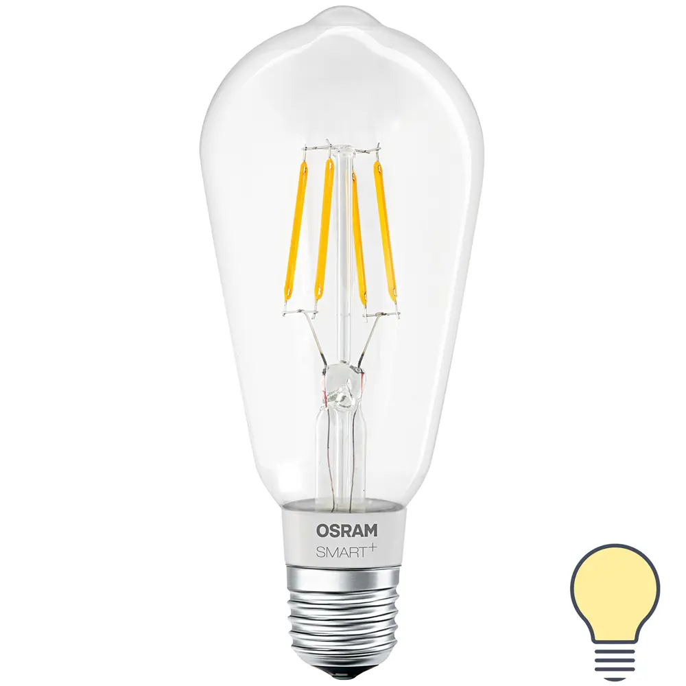 Лампа умная светодиодная Osram Smart Plus E27 220-240 В 5.5 Вт эдисон прозрачная 650 лм, теплый белый свет LEDVANCE STLM-2053381